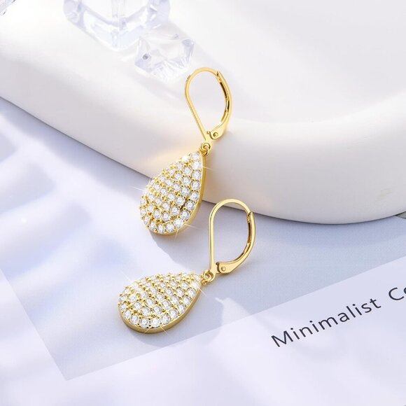 14K Gold Plated Heart Waterdrop Trendy Hypoallergenic Earring for Women - Picture 7 of 8